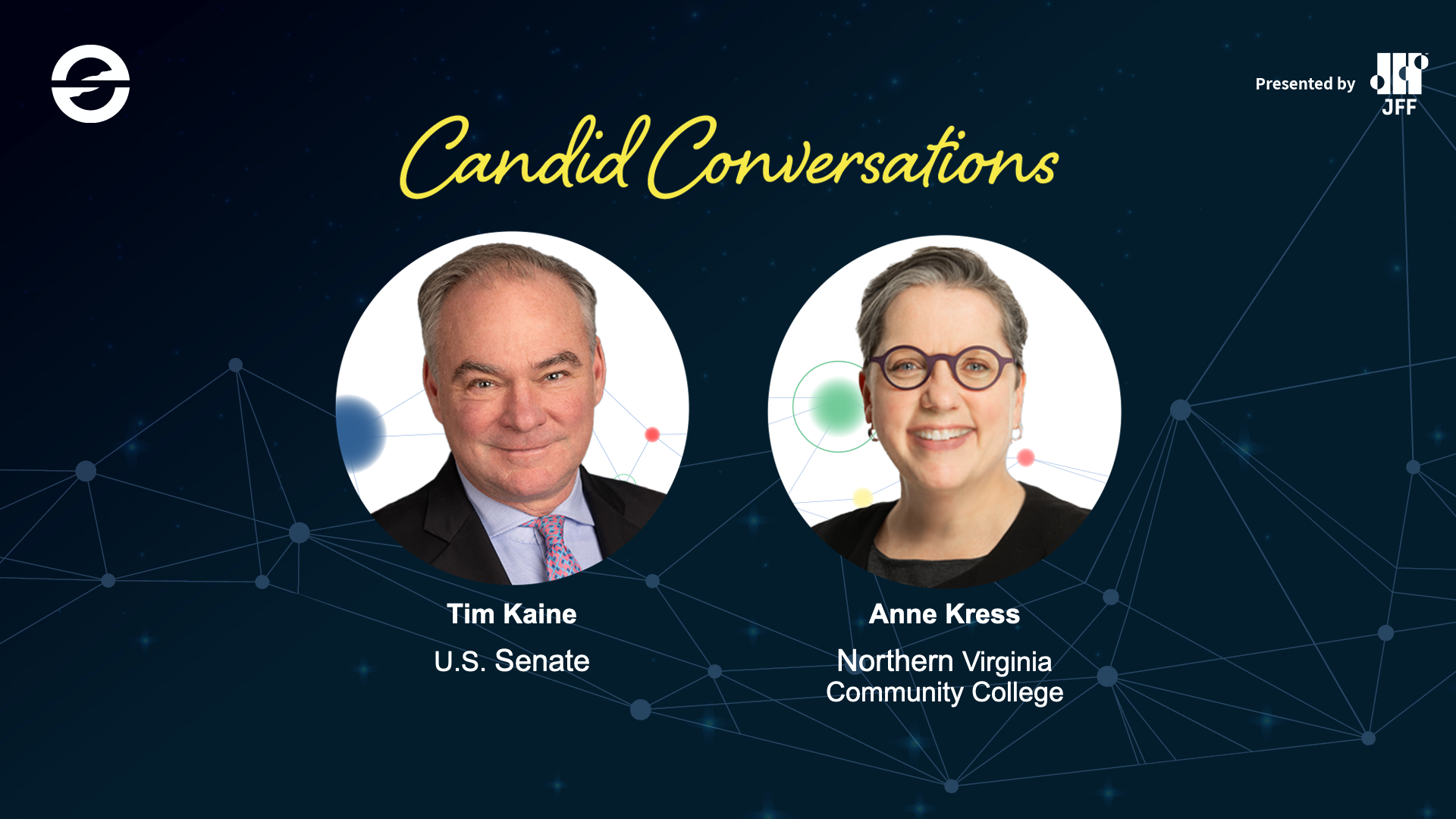 Tim Kaine and Anne Kress speaking at Horizons 2021
